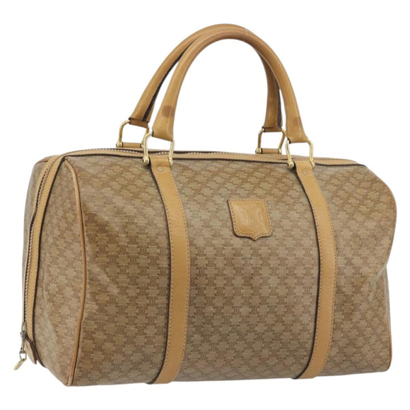 CELINE Macadam Canvas Boston Bag PVC Beige Gold Auth 194366