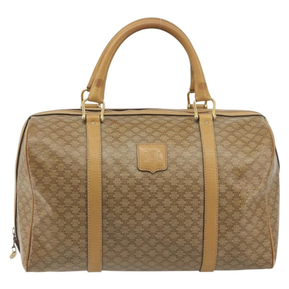 CELINE Macadam Canvas Boston Bag PVC Beige Gold Auth 194366