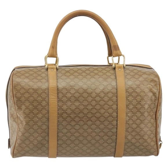 CELINE Macadam Canvas Boston Bag PVC Beige Gold Auth 194366