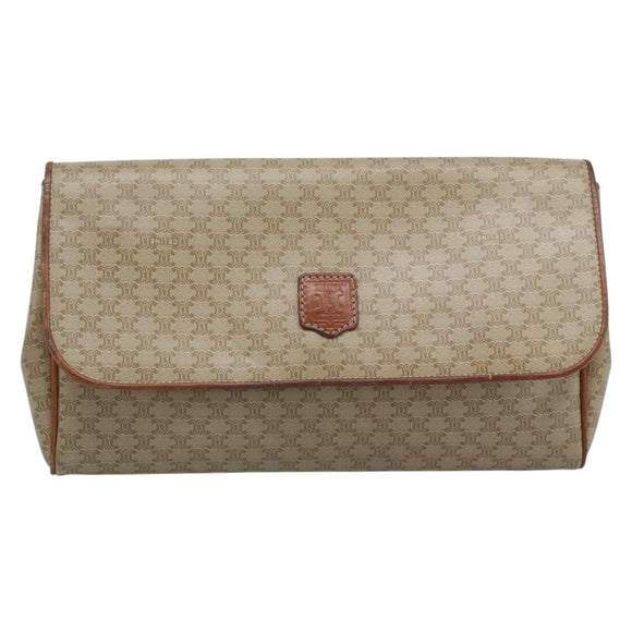 CELINE Macadam Clutch Bag PVC Beige Gold Auth 194369