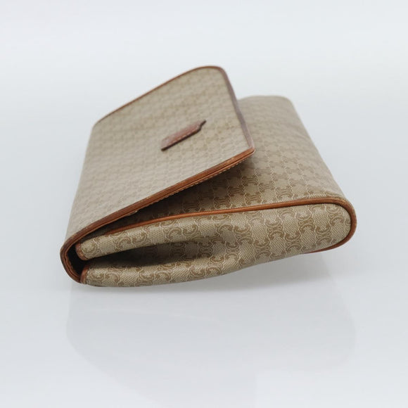 CELINE Macadam Clutch Bag PVC Beige Gold Auth 194369
