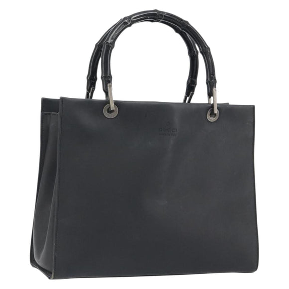 GUCCI Bamboo Tote Bag Leather 2way Black Silver 002 1016 Auth 194370