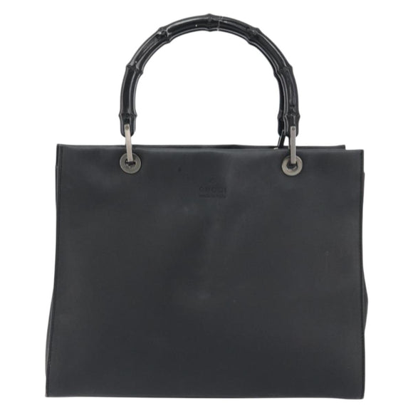 GUCCI Bamboo Tote Bag Leather 2way Black Silver 002 1016 Auth 194370