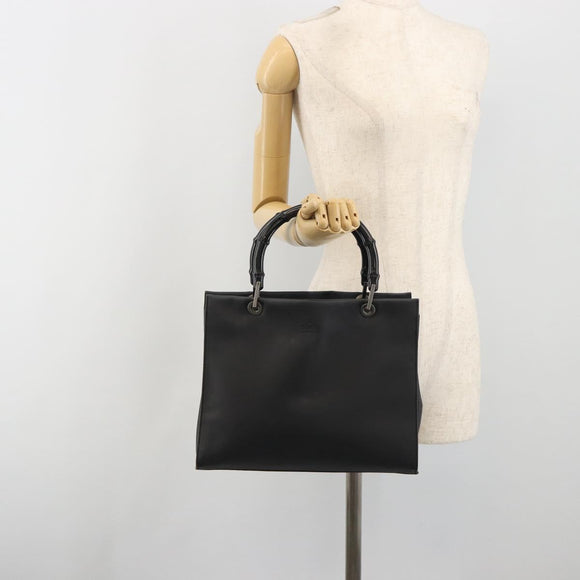 GUCCI Bamboo Tote Bag Leather 2way Black Silver 002 1016 Auth 194370