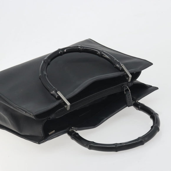 GUCCI Bamboo Tote Bag Leather 2way Black Silver 002 1016 Auth 194370