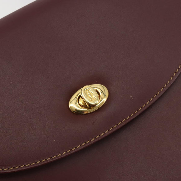 CARTIER Must Line Shoulder Bag Leather Bordeaux Gold Auth 194371A