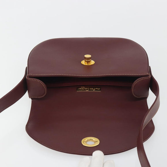 CARTIER Must Line Shoulder Bag Leather Bordeaux Gold Auth 194371A