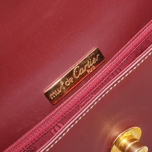 CARTIER Must Line Shoulder Bag Leather Bordeaux Gold Auth 194371A