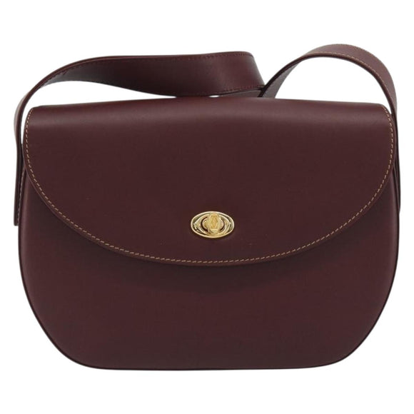 CARTIER Must Line Shoulder Bag Leather Bordeaux Gold Auth 194371A
