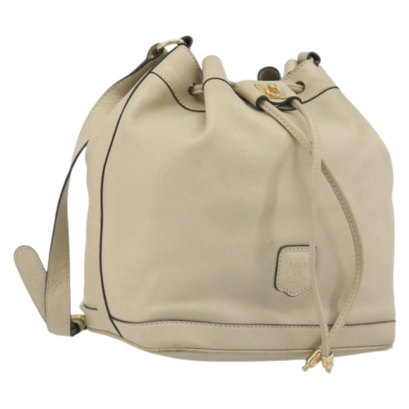 CELINE Shoulder Bag Leather Beige Gold Auth 194372