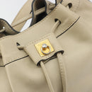CELINE Shoulder Bag Leather Beige Gold Auth 194372-18