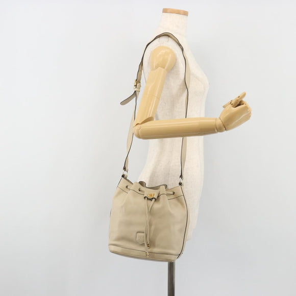 CELINE Shoulder Bag Leather Beige Gold Auth 194372