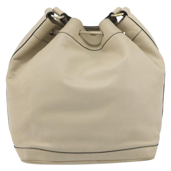 CELINE Shoulder Bag Leather Beige Gold Auth 194372