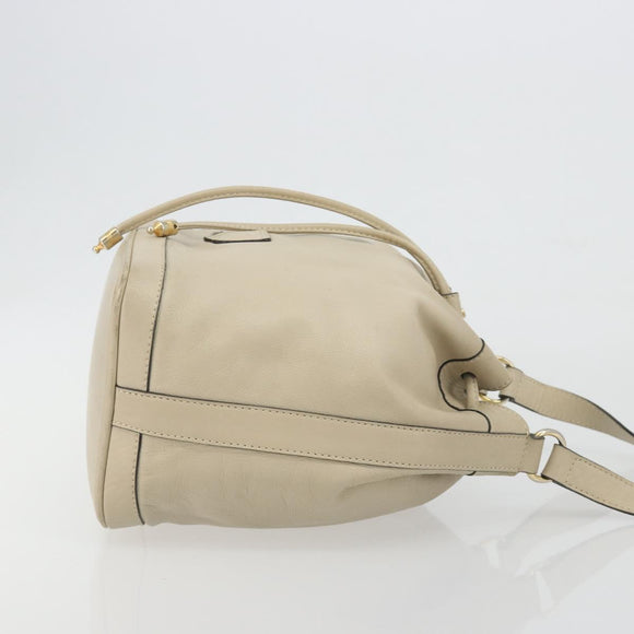 CELINE Shoulder Bag Leather Beige Gold Auth 194372
