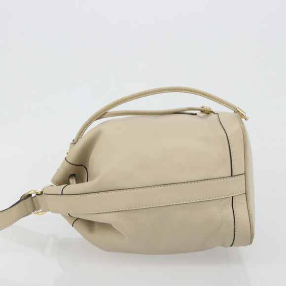 CELINE Shoulder Bag Leather Beige Gold Auth 194372