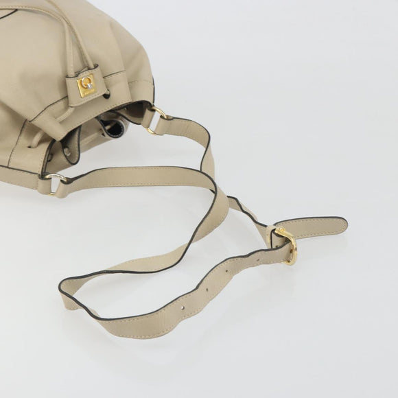CELINE Shoulder Bag Leather Beige Gold Auth 194372
