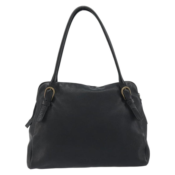 Miu Miu Shoulder Bag Leather Black Gold Auth 194374A