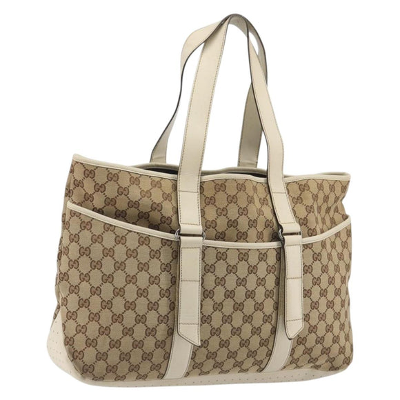 GUCCI GG Canvas Tote Bag Beige Silver 153238 Auth 194375A