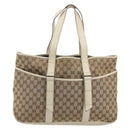 GUCCI GG Canvas Tote Bag Beige Silver 153238 Auth 194375A-13
