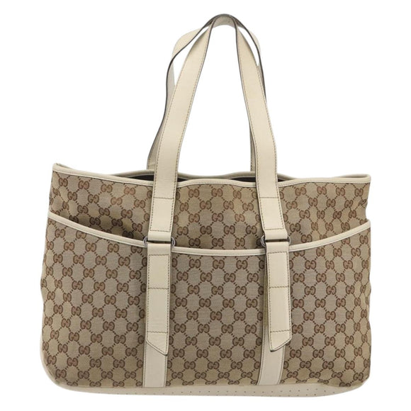 GUCCI GG Canvas Tote Bag Beige Silver 153238 Auth 194375A