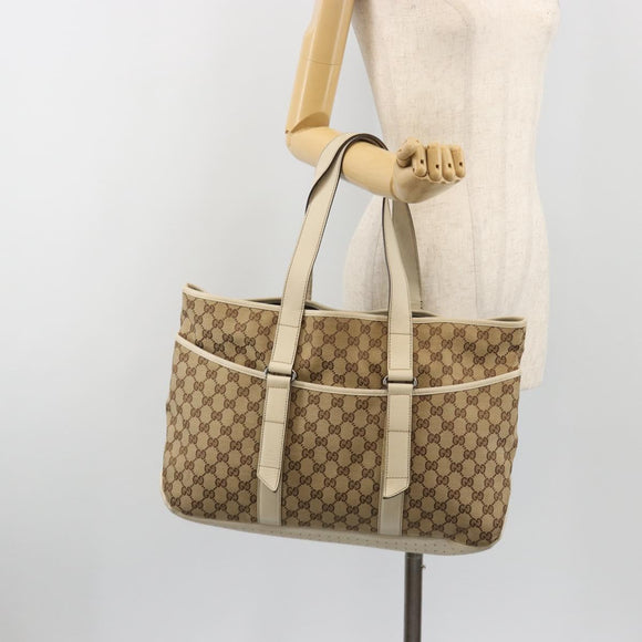 GUCCI GG Canvas Tote Bag Beige Silver 153238 Auth 194375A