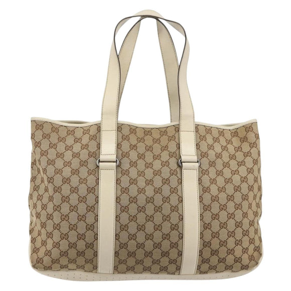 GUCCI GG Canvas Tote Bag Beige Silver 153238 Auth 194375A