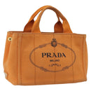 PRADA Canapa PM Hand Bag Canvas Orange Gold Auth 194376-1