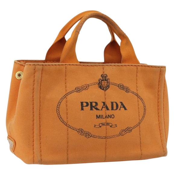 PRADA Canapa PM Hand Bag Canvas Orange Gold Auth 194376