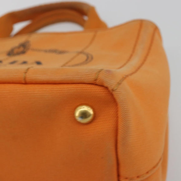 PRADA Canapa PM Hand Bag Canvas Orange Gold Auth 194376
