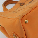 PRADA Canapa PM Hand Bag Canvas Orange Gold Auth 194376-11