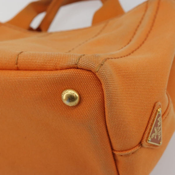 PRADA Canapa PM Hand Bag Canvas Orange Gold Auth 194376