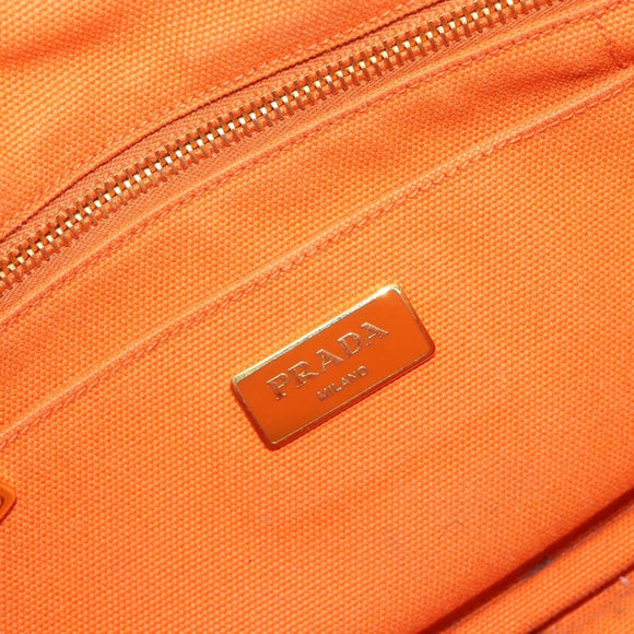 PRADA Canapa PM Hand Bag Canvas Orange Gold Auth 194376