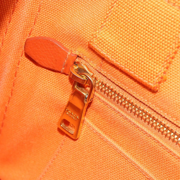 PRADA Canapa PM Hand Bag Canvas Orange Gold Auth 194376