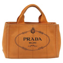 PRADA Canapa PM Hand Bag Canvas Orange Gold Auth 194376-2
