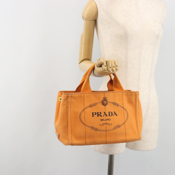 PRADA Canapa PM Hand Bag Canvas Orange Gold Auth 194376