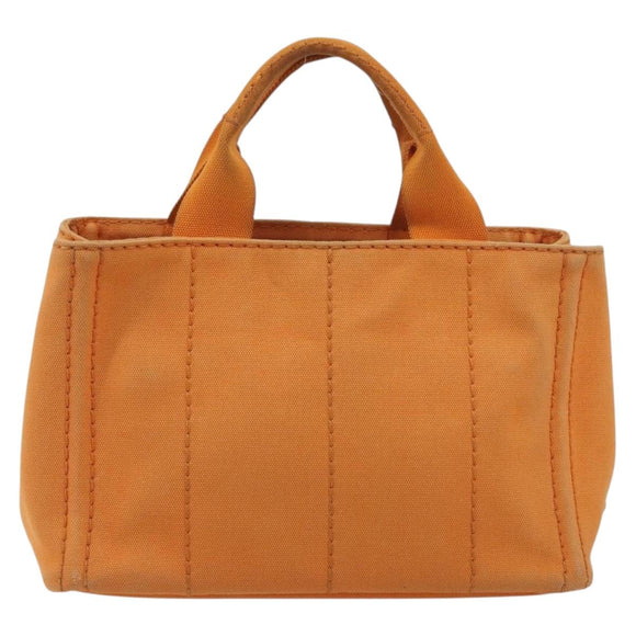 PRADA Canapa PM Hand Bag Canvas Orange Gold Auth 194376