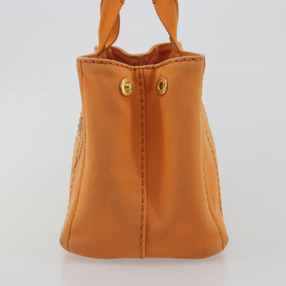 PRADA Canapa PM Hand Bag Canvas Orange Gold Auth 194376