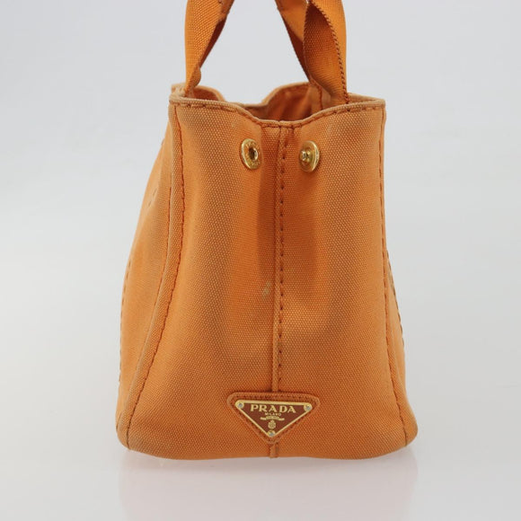 PRADA Canapa PM Hand Bag Canvas Orange Gold Auth 194376