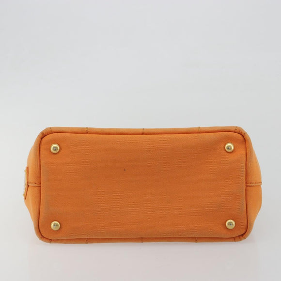 PRADA Canapa PM Hand Bag Canvas Orange Gold Auth 194376