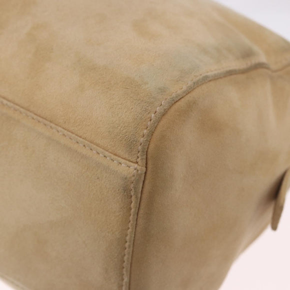 PRADA Hand Bag Suede Beige Gold Auth 194377A
