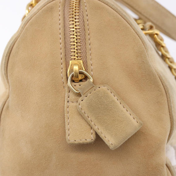 PRADA Hand Bag Suede Beige Gold Auth 194377A