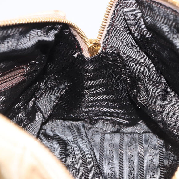 PRADA Hand Bag Suede Beige Gold Auth 194377A