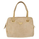PRADA Hand Bag Suede Beige Gold Auth 194377A-13