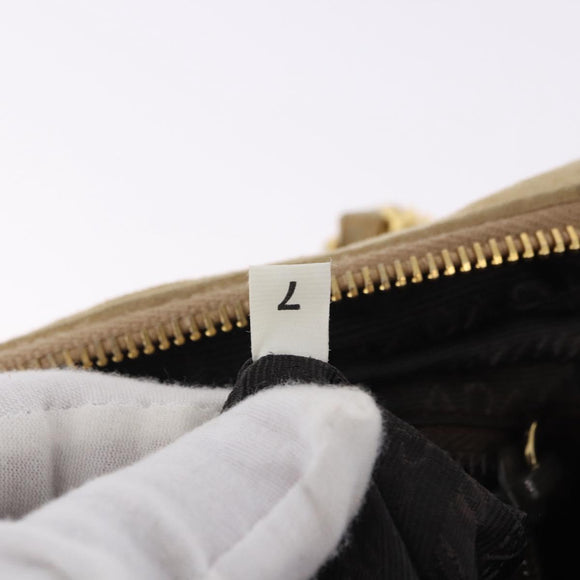 PRADA Hand Bag Suede Beige Gold Auth 194377A