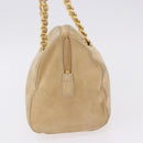 PRADA Hand Bag Suede Beige Gold Auth 194377A-3
