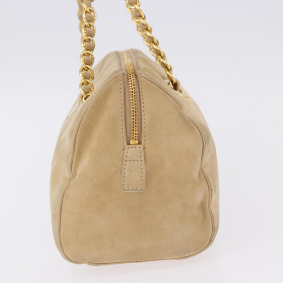 PRADA Hand Bag Suede Beige Gold Auth 194377A
