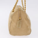 PRADA Hand Bag Suede Beige Gold Auth 194377A-4