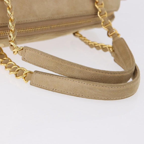 PRADA Hand Bag Suede Beige Gold Auth 194377A