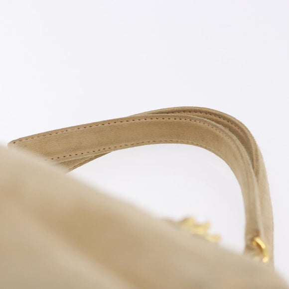 PRADA Hand Bag Suede Beige Gold Auth 194377A