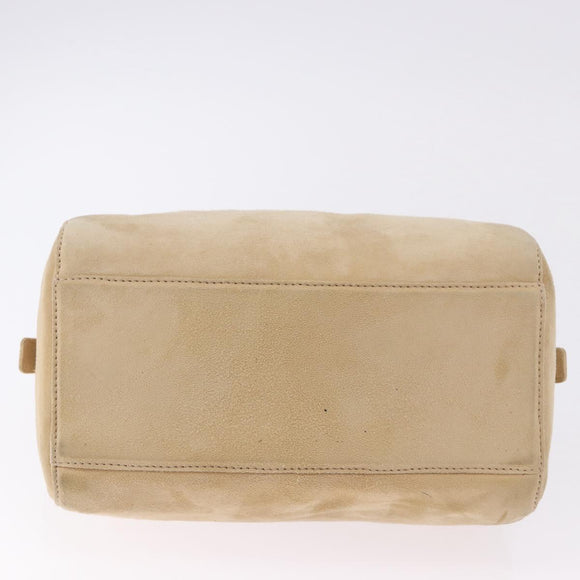 PRADA Hand Bag Suede Beige Gold Auth 194377A